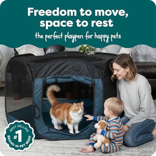 Image of FurHaven Soft-Sided Dog & Cat Playpen, Portable Foldable Indoor & Outdoor Pet Playpen with Mesh Windows & Zippered Door, Sailor Blue, Large