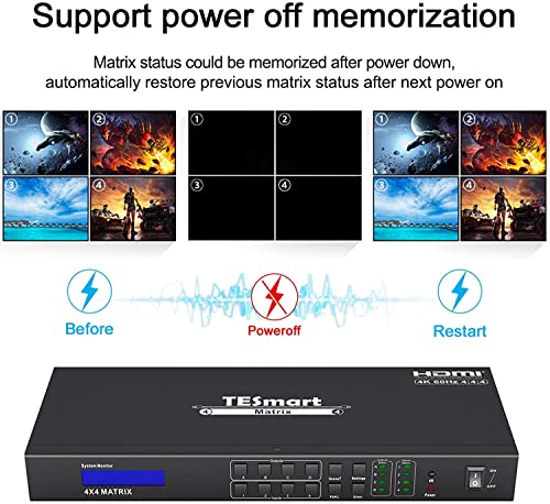 Tesmart Ultra Hd 4K Hdmi 4X4 Matrix Switcher 4 Port Input And 4 Port Output With Rs232 Ir Remote Control Supports 4Kx2K@60Hz, Hdcp, 3D & Deep Color #TOP3