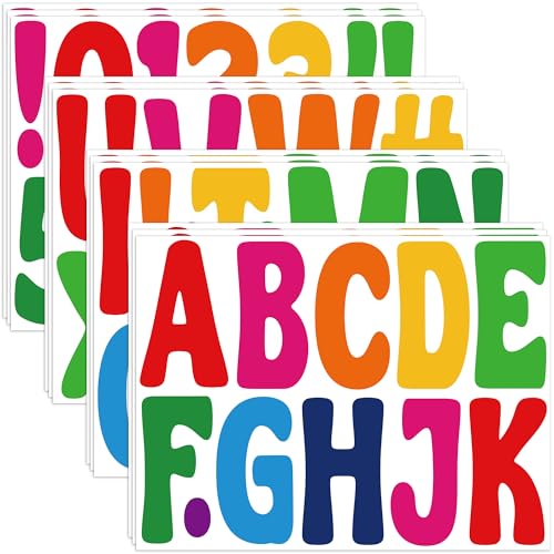 150 PCS Letter Stickers Bulletin Board Letters 12 Sheets Large Alphabet Number Stickers Waterproof Vinyl Self-Adhesive Letters for Poster Board Mailbox Crafts Classroom Home Decor(Colorful 4 Inch)