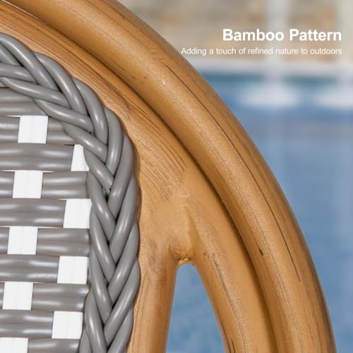 Image of PURPLE LEAF French Outdoor Dining Armchairs Set of 2, Bamboo Finish, Gray