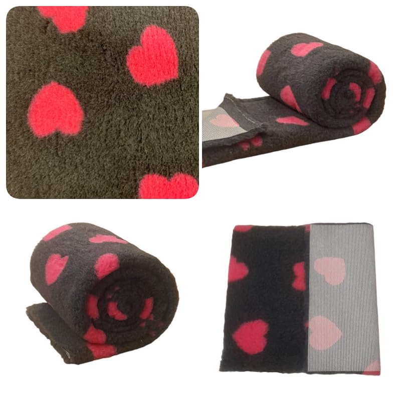 PnH Veterinary Bedding® NON SLIP Vet Bedding Whelping Fleece - Puppy/Dog/Pet Bed - HEARTS DESIGNS (Charcoal with Cerise Pink Hearts, 38cm x 50cm)
