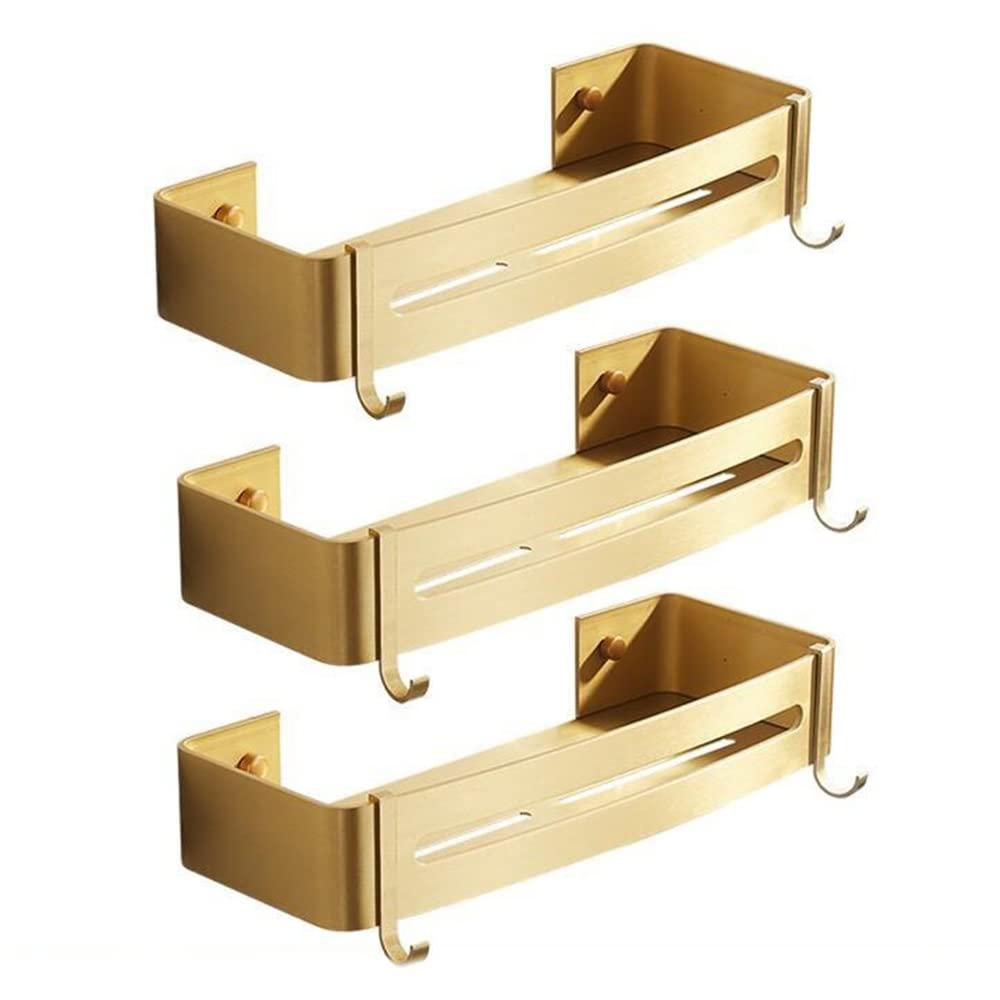 GTFDXJ Corner Shower Caddy Corner Shelf Wall Mounted Bathroom Shelf Brushed Gold Aluminum Bath Shower Shelf Bath Shampoo