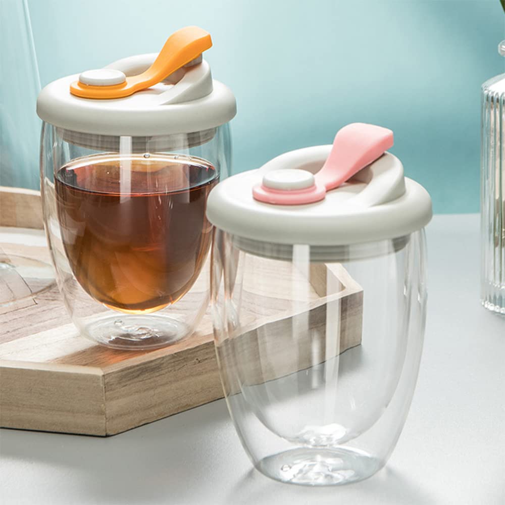 Trinkgläser/Wassergläser Leck-Proof-Doppelwandglas-Tasse luftdichte Kieselgeldeckel isoliert Kaffeetasse Teesaft-Tasse isoliertes Glas Eierförmige Tasse Trink-Becher aus Glas ( Size : 350ml , Color :