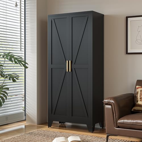 Image of LCAOPC 71 inch Tall Metal Storage Cabinet with 2 Doors and 4 Adjustable Shelves, 5-Tier Kitchen Pantry Storage Cabinet for Kitchen, Living Room, Dining Room and Office, Black