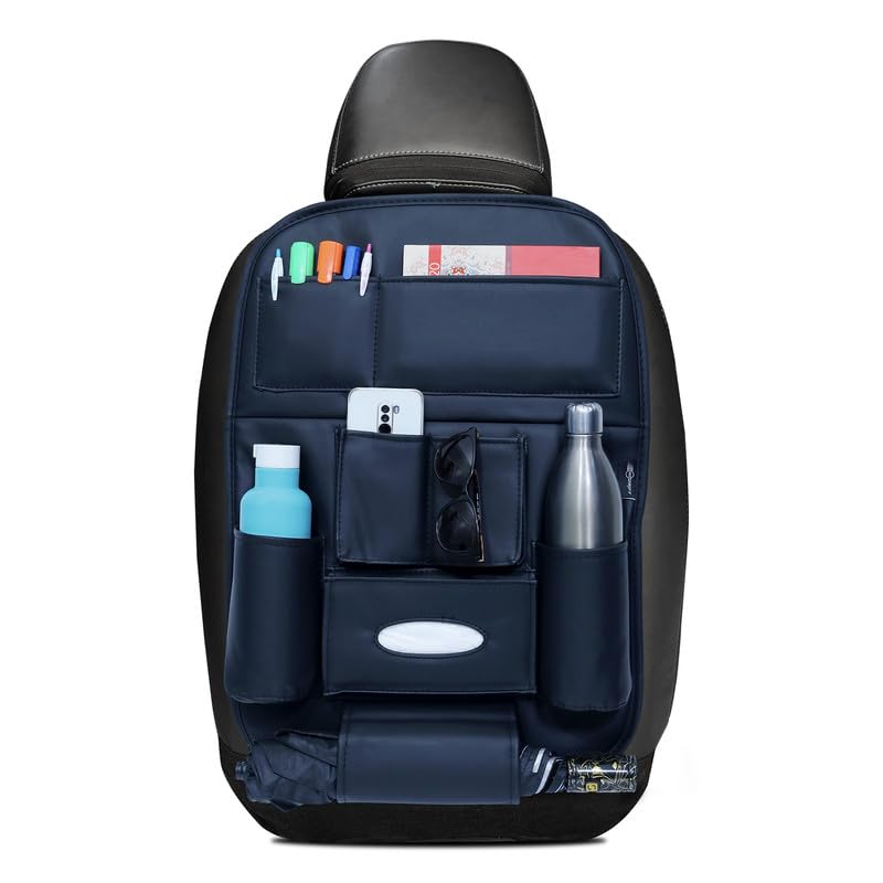 NEODRIFT 'Seat Master Lite' Premium 7D Car Seat Organizer, Universal Fit, Multi-Pocket Storage for Bottles, Documents, Mobile, Keys, Tissues (Color: Black) (Set of 1)