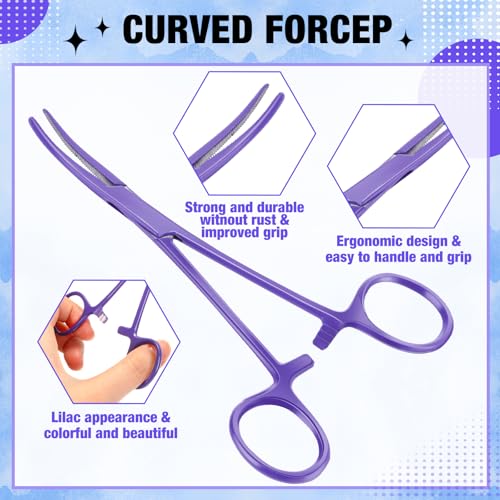 Image of BBTO Hemostat Curved and Straight Hemostat Forceps Piercing Pliers Forceps, Stainless Steel Straight and Curved Pliers, Fishing Tweezer(Lilac,2 Pcs)