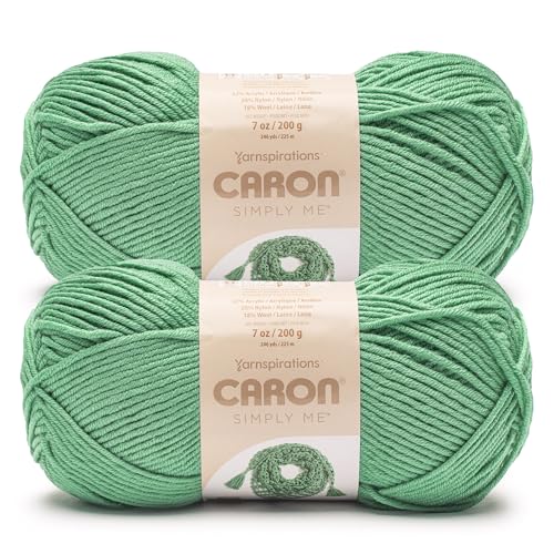 Image of Caron Simply Me, Soft Yarn for Crocheting, Malachite, 2-Pack | #5 Bulky Yarn, 62% Acrylic 20% Nylon 18% Wool, Soft Yarn for Knitting, Crochet, Hobby Crafts, 197yd, 160g /5.64oz per skein