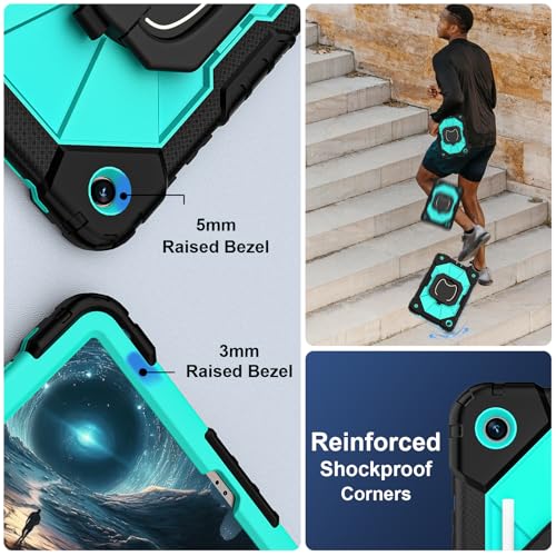 Image of Scnioy Case for Galaxy Tab A9 Plus Case 11 Inch, Rugged Galaxy A9+ Tablet Case with Screen Protector 360 Rotating Stand Shoulder Strap Pen Holder, 2023 Model(SM-X210 /X216 /218), Black Mint