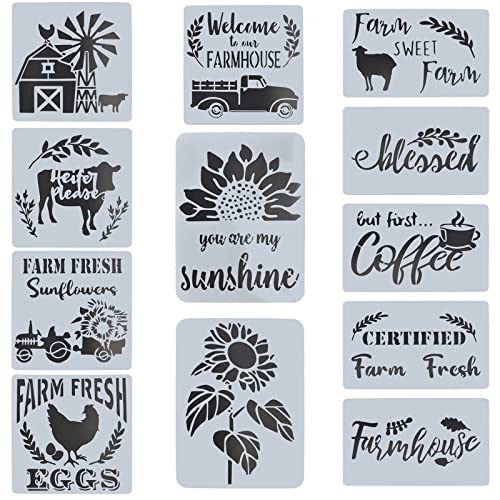 12 plantillas reutilizables para pintar sobre madera, muebles, pared, para hacer tarjetas, álbumes de recortes, manualidades, pintura, decoración del hogar, 12 patrones Cover