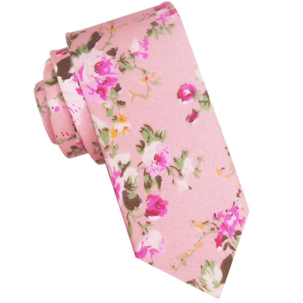 Texture Ties Pink with Fuschia Floral Pattern Skinny Tie