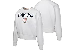 Team USA American Flag & 5 Rings Logo Women's Pullover Crew Neck Fleece Olympic Sweatshirt