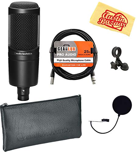 Audio-Technica AT2020 Cardioid Condenser Microphone Bundle with Pop Filter, XLR Cable, and Austin Bazaar Polishing Cloth