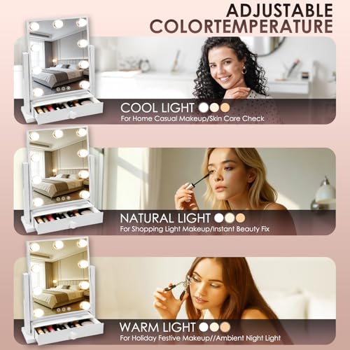 Espejo de maquillaje rectangular COLMERD con luz y cajón miniatura 5