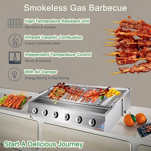 Handlowy grill gazowy z 8 palnikami, grill ze stali nierdzewnej, regulowana wysokość na imprezy, kemping i piknik, profesjonalny sprzęt do grillowania