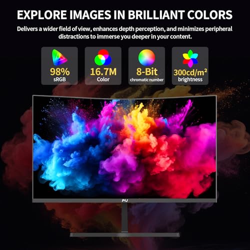 Image of PIJ 27 Inch Curved Gaming Monitor 250Hz, FHD 1080p PC Screen Built-in Speakers, 1800R Computer Monitor with FreeSync, DisplayPort, HDMI, Wall Mountable, Eye Care for Home Office & Gaming