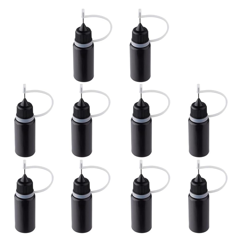 Etyrerre 10Pcs Tip Applicator Bottles Black Metal Needle Plastic Bottle 10ML Tip Applicator Bottles
