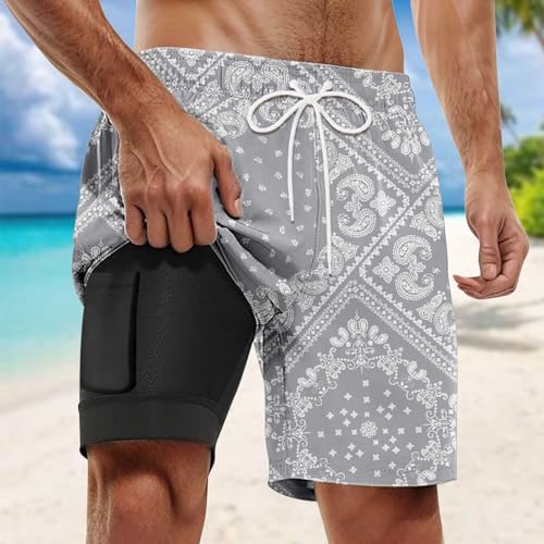 Mens Swim Trunks 7 Inch Graphic High Waist Aztec Print Inseam Board Shorts Trendy Swim Trunks with Compression Liner2