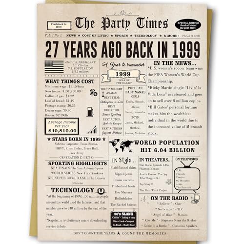 Ziwenhu Retro 27th Birthday Card Gift Decorations for Women Men Her Him
