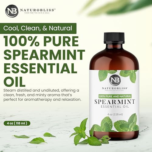 Image of NaturoBliss Spearmint Essential Oil, 100% Pure and Natural Therapeutic Grade, Premium Quality Spearmint Oil, 4 fl. Oz - Perfect for Aromatherapy and Relaxation