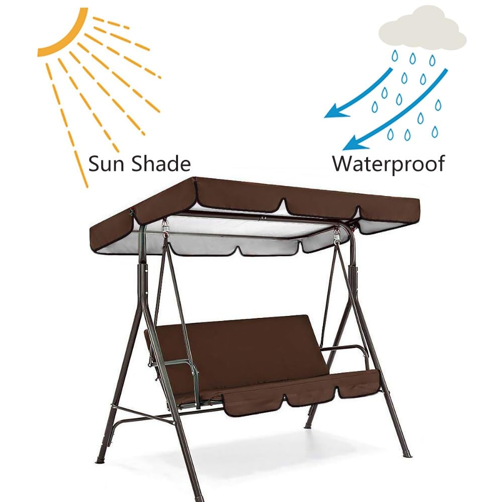 Copertura di ricambio per dondolo, cubierta toldo para columpio a 2-3 posti, tettuccio impermeabile per giardino, terrazzo, patio, sedia a dondolo(Brown,190x132x15cm)