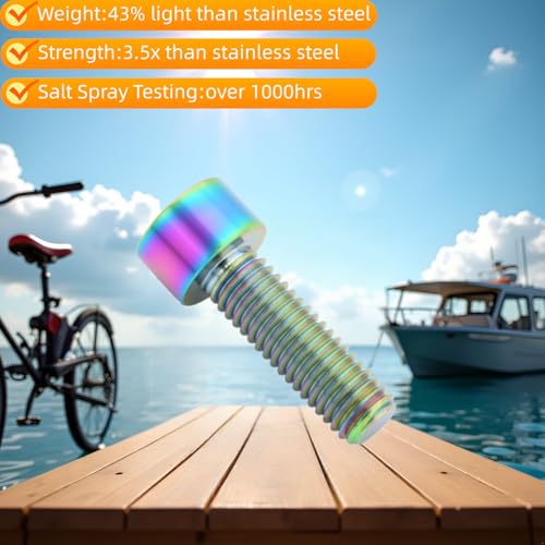 Image of M8x25 Titanium Bolts, Colorful, 6PC | Lightweight Hex Socket Screws, MTB /Road Bike /Motorcycle, Corrosion Resistant, Marine Grade Fasteners