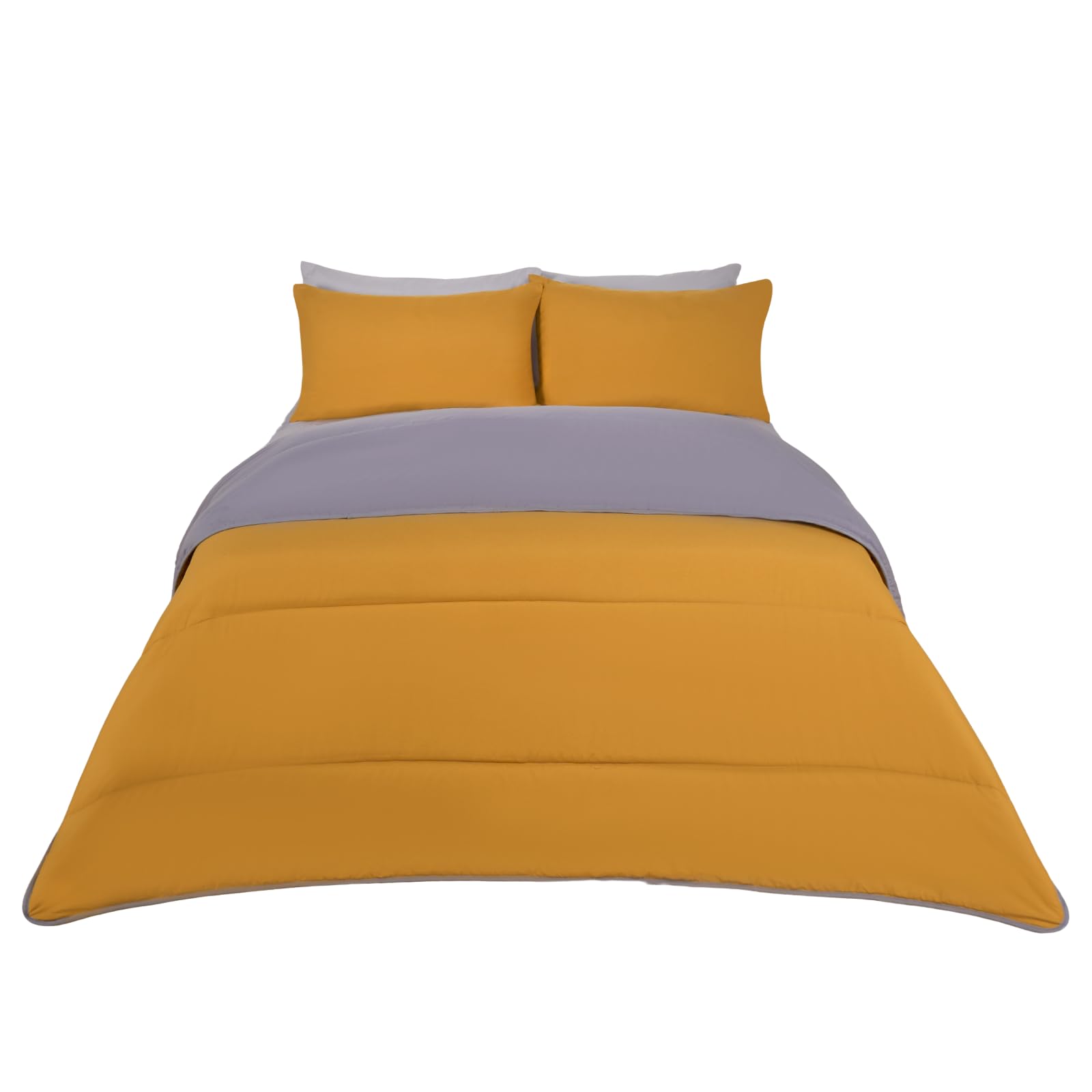 OHS 10.5 Coverless Double Duvet, Reversible Duvets Double Washable Coverless Duvet Double Summer Winter Travel Camping Bedding Soft Comfy Bed Set with Pillowcase, Grey/Ochre — image 1