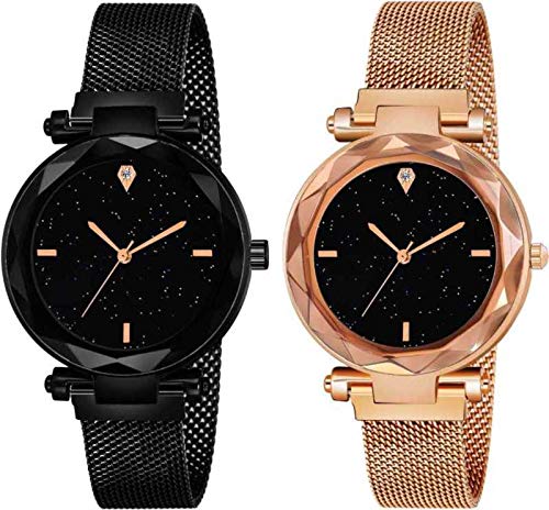 FROZIL Casual Designer Black Dial Combo of Magnet Watch - Pair of 2 - for Girls & Women (B085727ZLF) Amazon Price History, Amazon Price Tracker