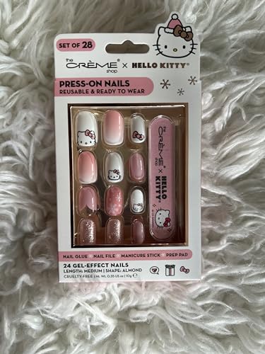 Press-ON Nails Reusable & Ready to WEAR Hello Kitty Nail Glue * Nail File X Manicure Stick * PREP PAD 24 Gel-Effect Nails Length: Medium | Shape: Almond Cruelty Free image 4