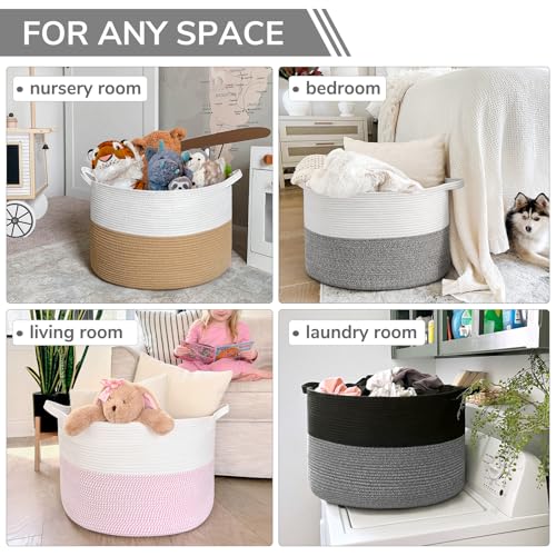Image of INDRESSME XXXLarge Cotton Rope Basket Woven Baby Laundry Baskets Blanket Baskets Toy Basket with Handle Comforter Cushions Storage Bin Thread Laundry Hamper - 21.7 inch x 21.7 inch x 13.8 inch