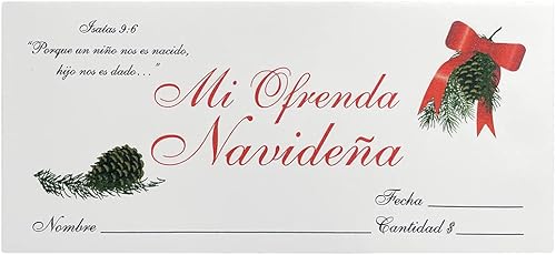 Mi Ofrenda Navideña - Sobres de DiezmoDonación de Navidad - Cono de pino con lazo rojo - Isaías 96 RV 1960 - Lengüeta para facilitar la apertura -