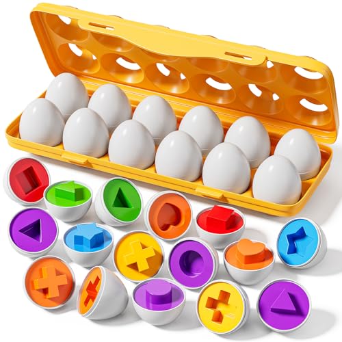 JUKUDAHU Matched Eggs Toddler Toys 2 3 4 Year Old - Shape Color Sorting Games Kids Easter Eggs Toddler Sensory Toys Preschool Educational Boy Toy Gifts for Baby 18 Months+