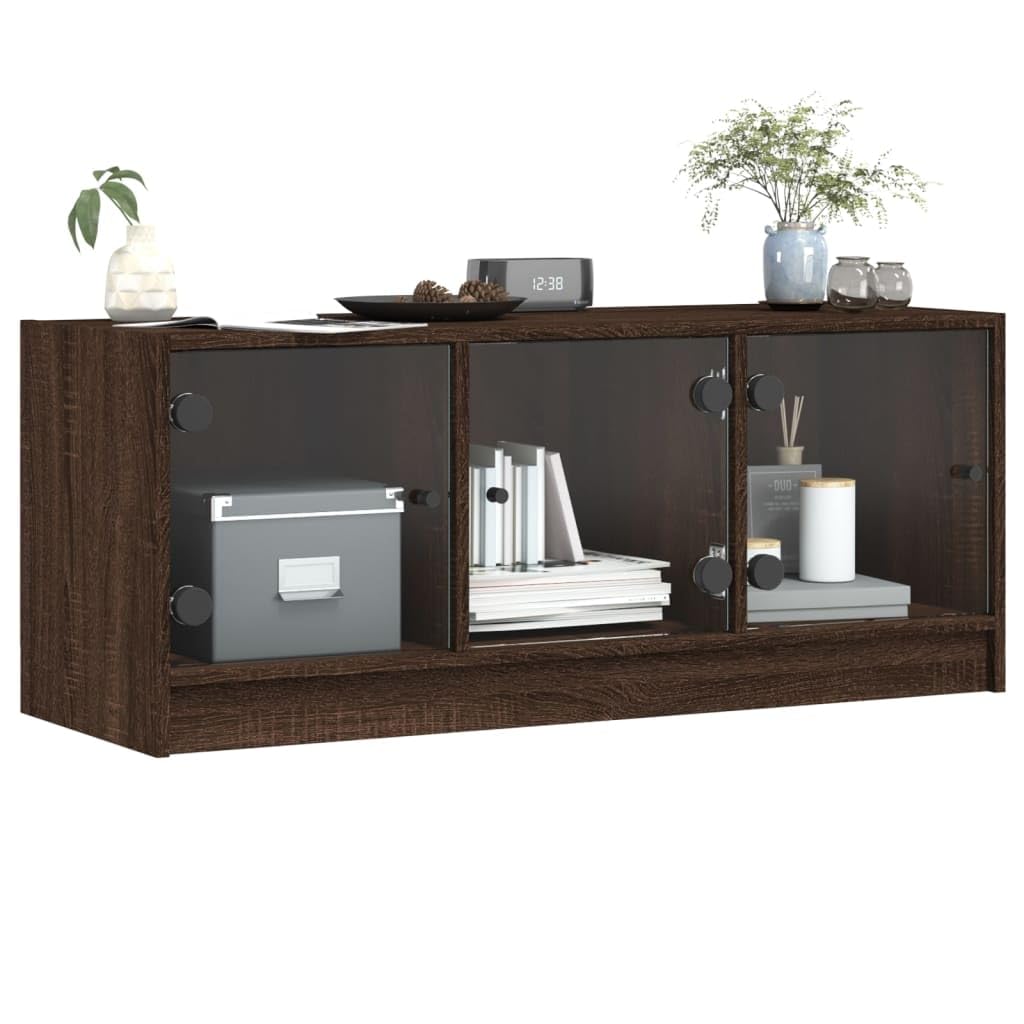 Mobile Porta TV con Ante in Vetro Rovere Marrone 102x37x42 cm Mobili Tv Soggiorno Tavolino Porta Tv Mobile Basso Tv Mobiletto Tv Basso per Camera Studio Cucina Soggiorno Camera Da Letto