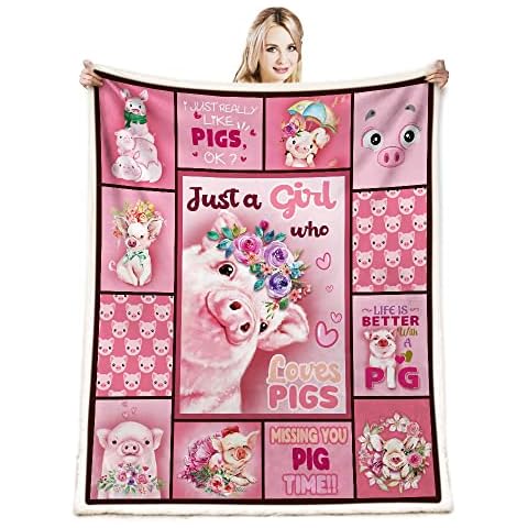 CYREKUD Pig Blanket,Pig Gifts for Pig Lovers Women,Cute Pig Gifts for Girls Throw Blanket,Just a Girl Who Loves Pigs Throw Blanket,Pig Themed Gifts Blanket for Couch Sofa Home Bedroom Decor 50"x 60" Cover
