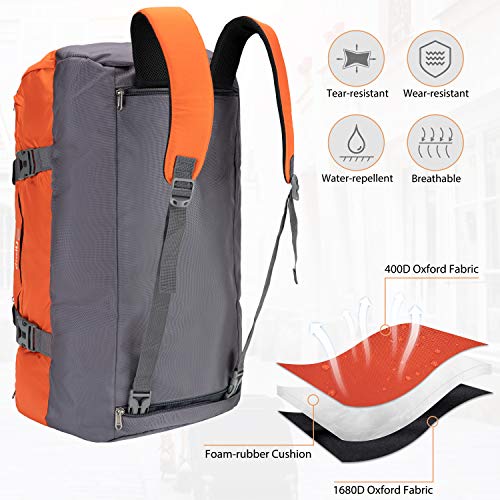 Ubon Travel Duffel Bag 4-Way Sports Gym Backpack 55L With Shoe Compartment Orange
