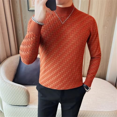 Men's Half High Collar Textured Woven Sweater Long Sleeve Slim Fit Knitted Pullover Cable Knit4