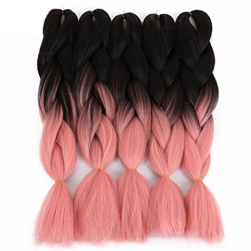 Black Friday & Cyber Monday Deals 165g/pc Two Tone Ombre Jumbo Braid Hair Extensions 5pcs/Lot 32inch Synthetic Kanekalon Braiding Hair Fiber(Black/Pink)