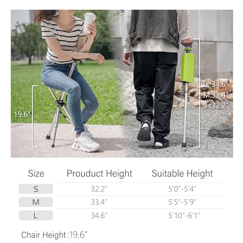 Image of STEP2GOLD Ta-Da Chair, Portable Trekking Hiking Pole, Folding Walking Stick with Seat, Walking Cane with Chair, Foldable Chair, Lightweight Aluminum, Easy Carry and Storage, Anti-Slip