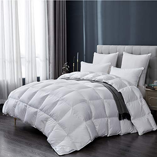 SHEONE Luxurious All Seasons Goose Down Comforter Queen Duvet Insert, 100% Cotton Cover