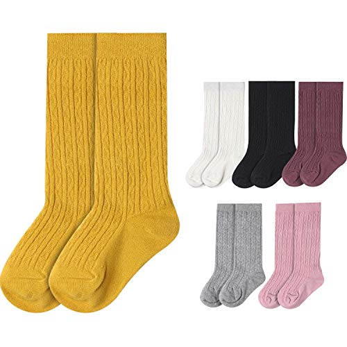6 Pairs Baby Knee High Knit Socks Toddler Cable Knitted Cotton Stockings Long Socks for Baby Boys Girls