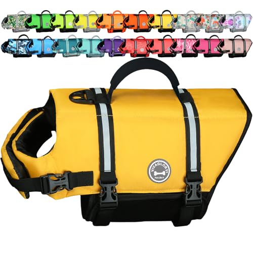 VIVAGLORY Rip Stop Chaleco Salvavidas para Perros, Chaleco Salvavidas para Perros, flotabilidad y flotabilidad, Chaleco Salvavidas para canotaje, XS, Amarillo