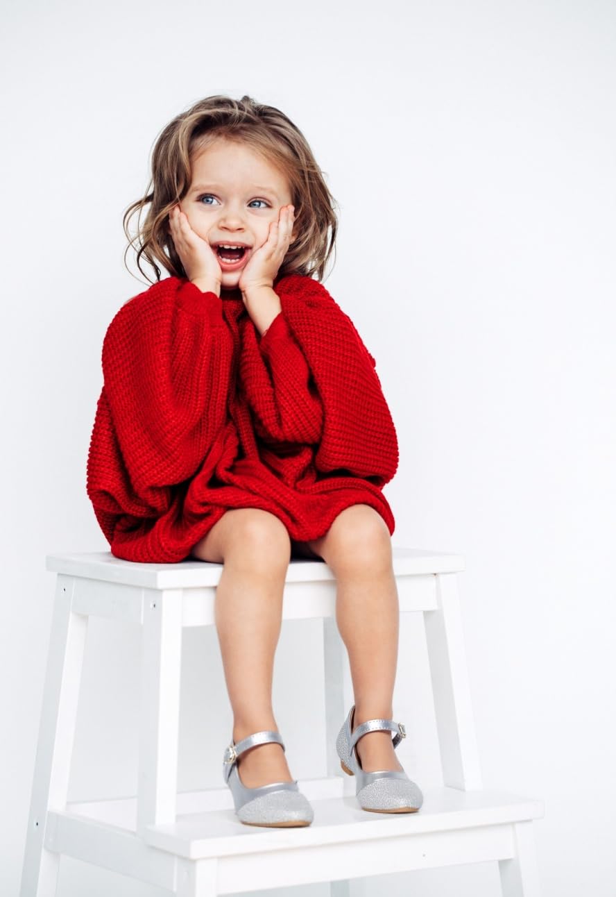 JGKDTX Girls Pointed Toe Mary Jane Ballet Flats Wedding Party Formal School Dress Shoes for Toddler/Little Kids (Silvery, Little Kid, 3, Numeric, US Footwear Size System, Medium)