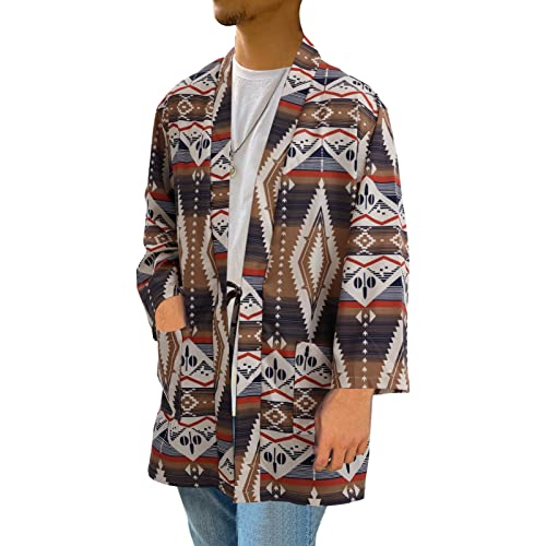 Elselect Men's Kimono Cardigan Jackets Casual Cotton Linen Open Front Japanese Yukata Summer Beach Coat Tops Floral-3Xl #TOP4