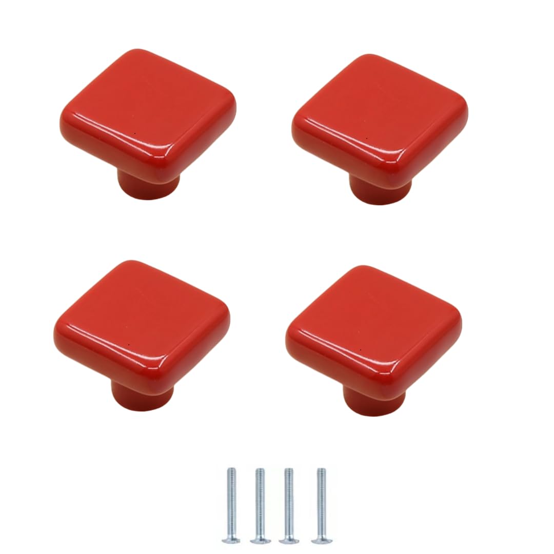 ENmrfvkz Ceramic Cupboard Drawer Handle Knobs, Ceramic Bottle Cap Cabinet Drawer Knobs Multicolor 32x32x27mm Pack of 4(Red)