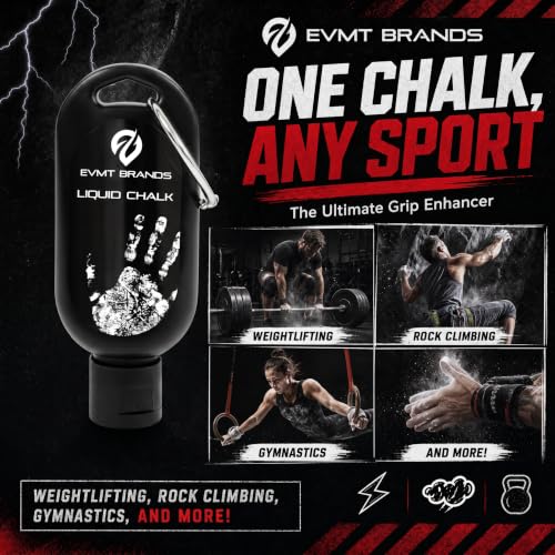 Image of EVMT Brands Liquid Chalk, Mess Free Gym Chalk for Weightlifting, Gymnastics, Rock Climbing, Dancing. Sweat Resistant and Long Lasting for Stronger Grip.