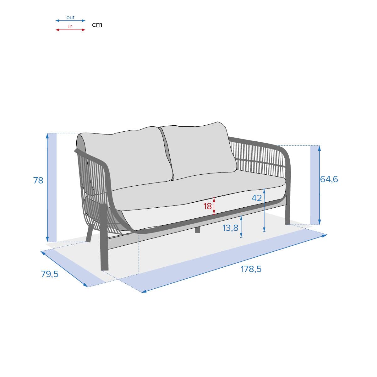 HESPERIDE - Canapé de Jardin deona Taupe et Acacia - 2 Places - Coussins Déperlants Déhoussables Mobilier d'Aménagement pour Jardin, Terrasse, Balcon
