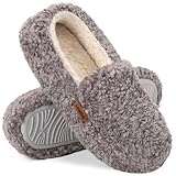 LongBay Pantuflas de espuma viscoelástica para mujer, cálidas y acogedoras, pantuflas de casa de oveja para mujer, zapatos de apoyo para interiores y el hogar, Gris, 11-12