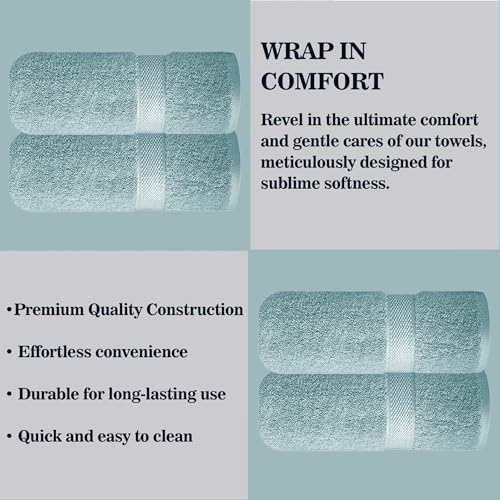 Image of Sulfar 100% Combed Cotton, Quick Drying Highly Absorbent, Luxury Hand Towel Set (Pack of 2, 40 X 70 cm) Nile Blue