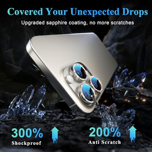Image of YWXTW Designed for iPhone 16 Pro /iPhone 16 Pro Max Camera Lens Protector Bling, [New Glitter Design] Individual Metal Tempered Glass Camera Cover Accessories Case Friendly (Natural Titanium)