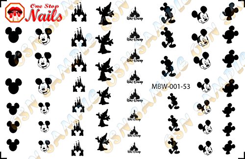 Black and White Mickey Waterslide Nail Decals by One Stop Nails V1A.