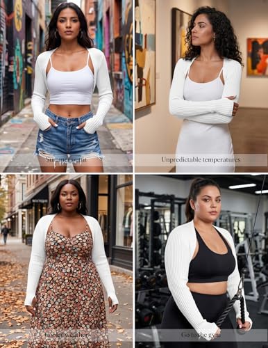 Image of Women's Long Sleeve Shrug Sweaters Knit Bolero Shoulder Open Cropped Cardigan